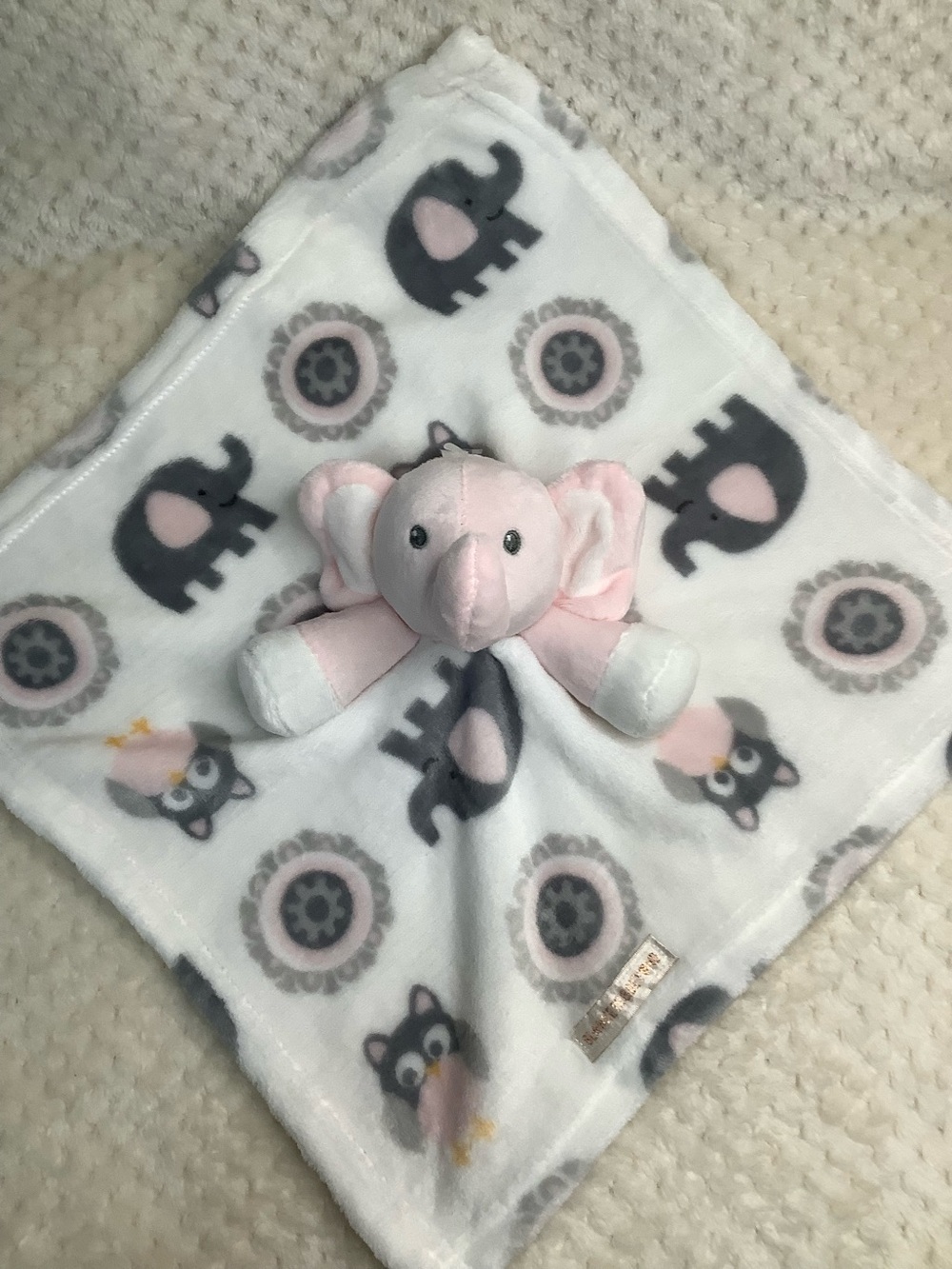 Blankets and Beyond Plush Pink White Gray Elephant Lovey Security Blanket Toy #2
